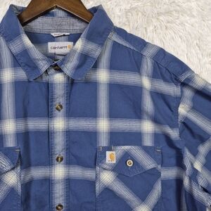 Carhartt Mens Relaxed Fit Shirt Button Up Short Sleeve Workwear 3XL Blue Plaid